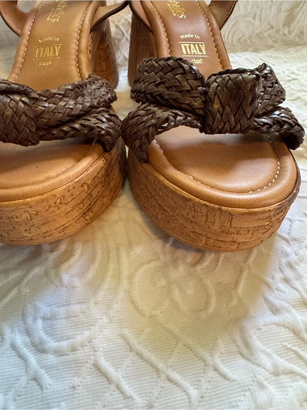 Seychelles Brown Braided Leather Wedge Sandals